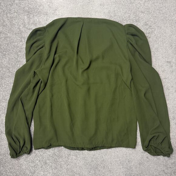 1.STATE Blouse Womens Small Green Long Sleeve V Neck Puff Sleeve Elastic Hem - Picture 5 of 5